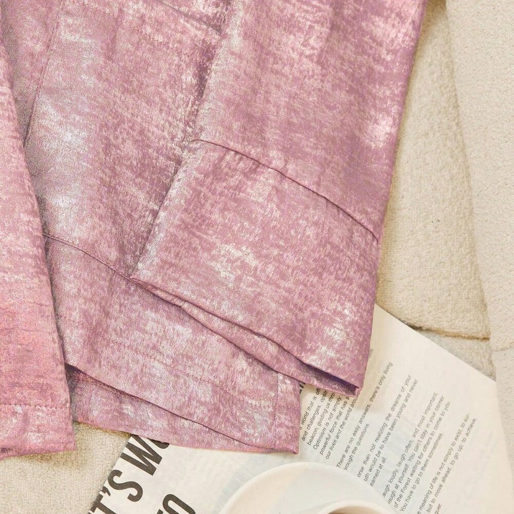 Pink Casual Women's Shorts & Blazer Two Piece Suit - Picture 3 of 5